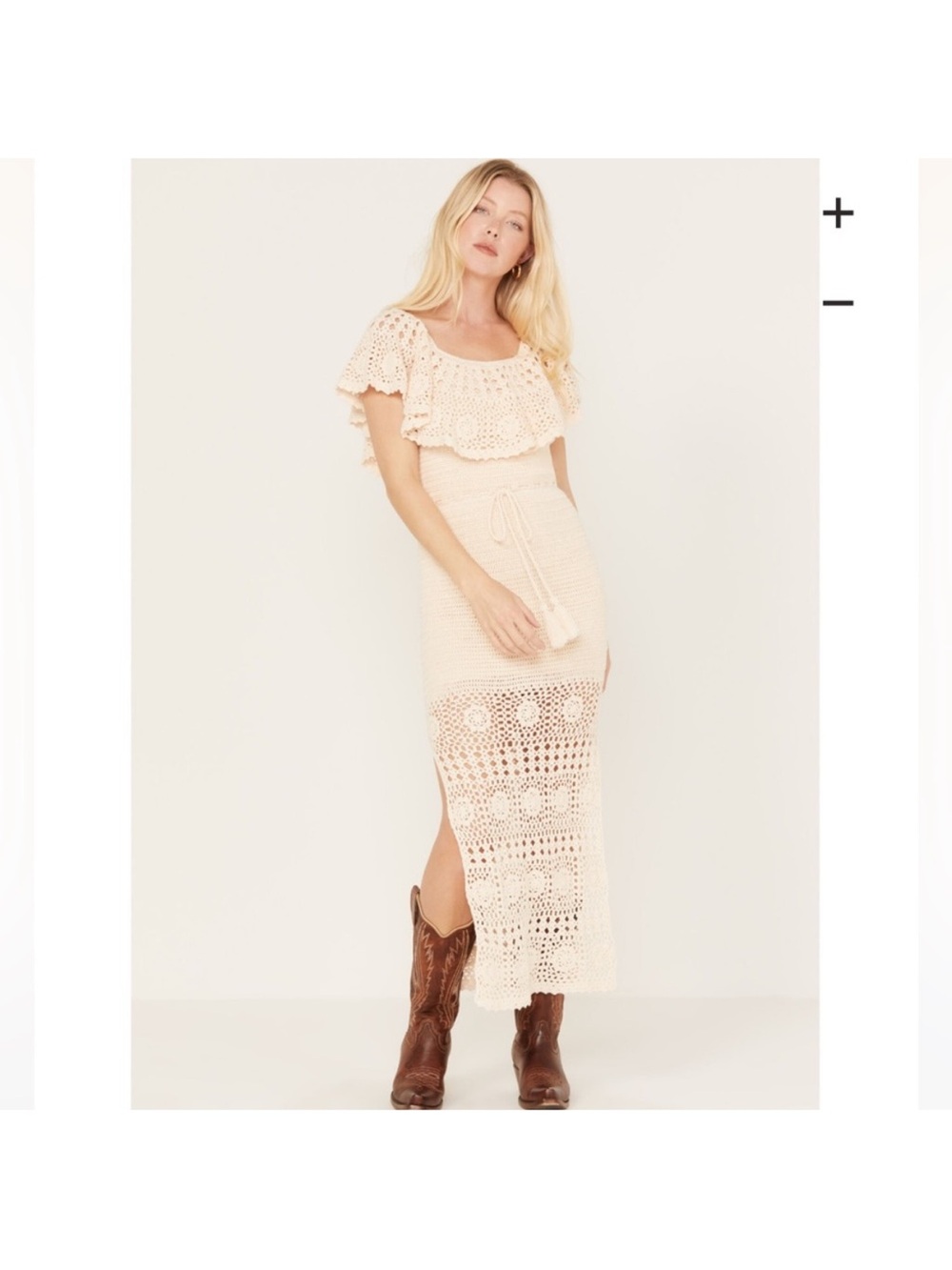 Spell Iluka Crochet Midi Dress Cream